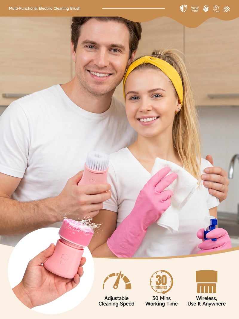 BakeBloom Electric Dish Washing Brush, Small Handheld Power Scrubber, Pink Cordless Cleaning Brushes kit, Gift for Woman, for Kitchen cleanup, Dishes/Plates/Sink, IP66 Waterproof Household Cleaning Supplies - Image 4