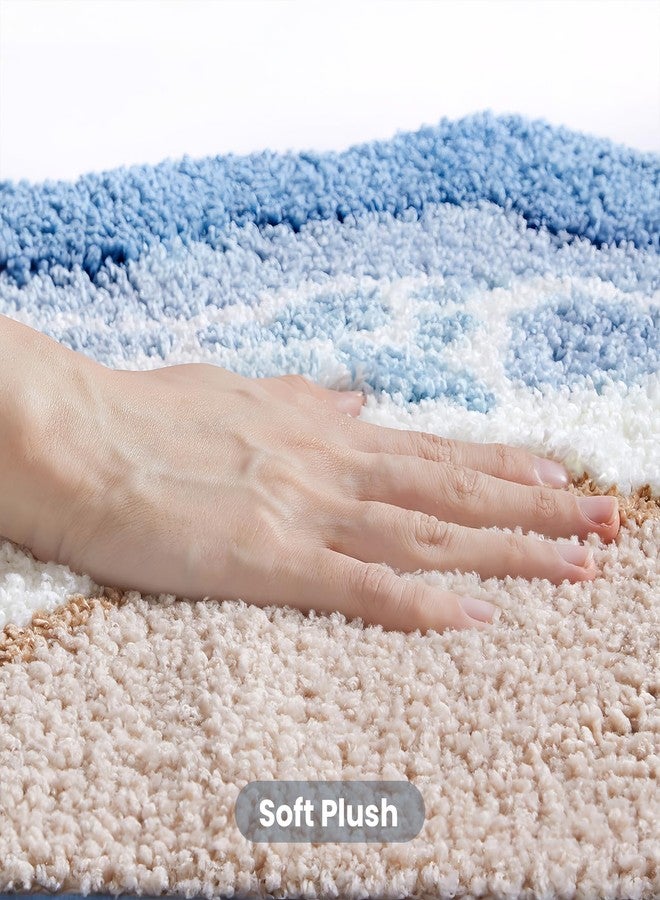 WREWING Luxury Bathroom Rug Mat, Blue Ocean Wave Bath Mat & Ultra Soft Non-Slip Beach Sand Bathroom Rug, Super Absorbent Shaggy Microfiber Carpet, Quick Dry Bathroom Mat for Bathtub Bedroom 20x31 Inch (Blue) - Image 2