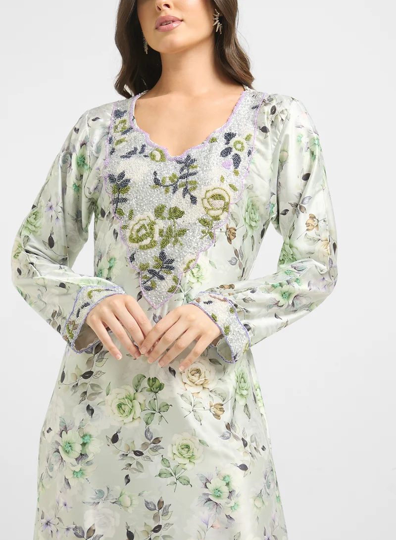 ARABIAN CLOSET Embellished Belted Jalabiya