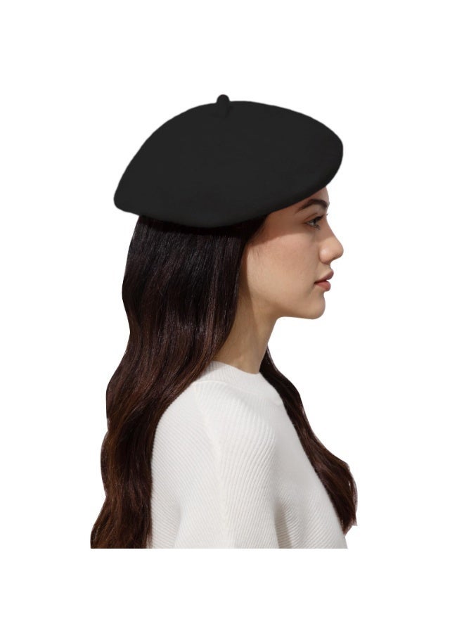 Classic Wool Blend Beret Hat, 2 Pack French Style, Black & Red, 56-58cm, for Men Women - Image 5