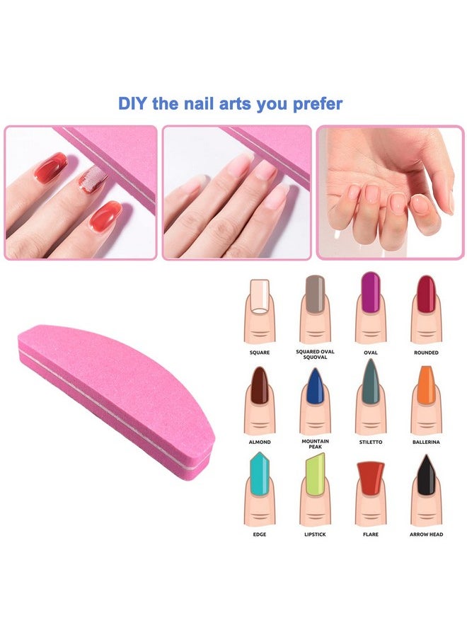 GigaGround - 20 Pcs Nail Buffers Double Sided Nail Files Buffer Blocks 100180 Grit Portable Washable Sanding Buffing File Arc Shape (Pink) - Image 1