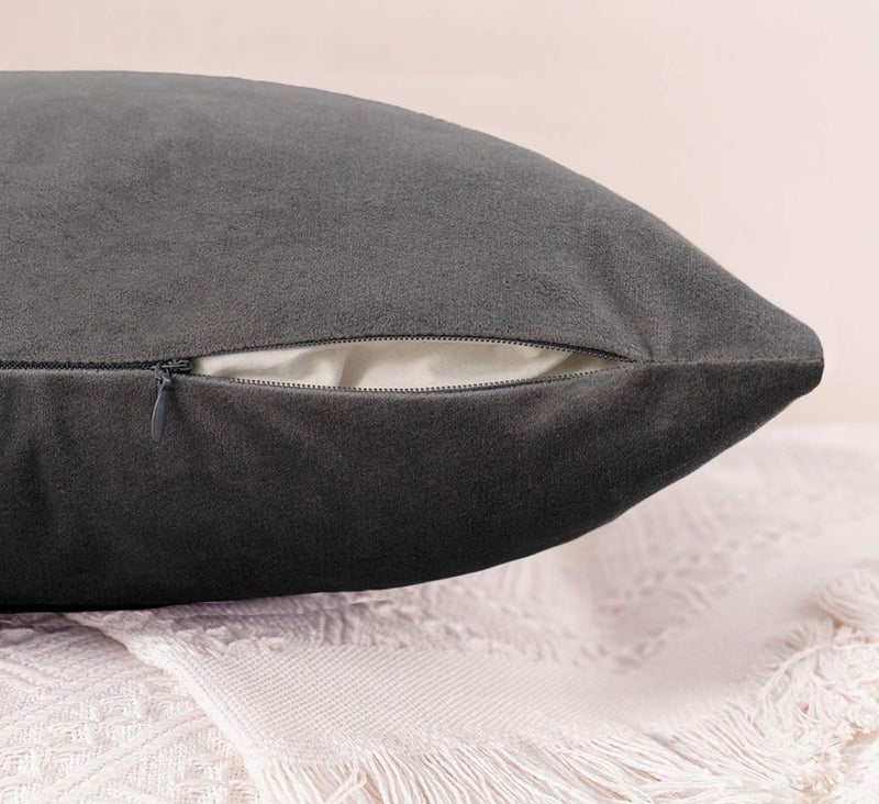 Jeneoo Comfy Soft Thick Velvet Throw Pillow Covers for Sofa Couch  Decorative Solid Square Cushion Cases for Bedroom Car (Dark Grey  18 x 18 Inches  2 Pieces) - Image 4