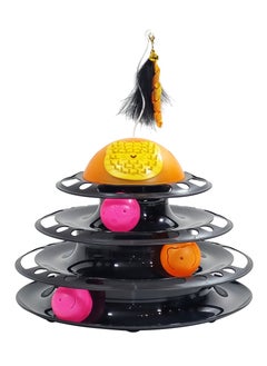 MAJIBAO Cat track toy with a Four-layer track toy, Built-in Playing Balls, Feather teaser with bells and Self-grooming brush, 29 cm Interactive track tower for Indoor cats, Detachable & easy to setup (Black)  - Image 1