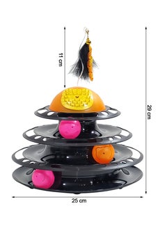 MAJIBAO Cat track toy with a Four-layer track toy, Built-in Playing Balls, Feather teaser with bells and Self-grooming brush, 29 cm Interactive track tower for Indoor cats, Detachable & easy to setup (Black)  - Image 2