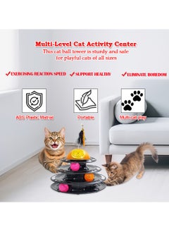 MAJIBAO Cat track toy with a Four-layer track toy, Built-in Playing Balls, Feather teaser with bells and Self-grooming brush, 29 cm Interactive track tower for Indoor cats, Detachable & easy to setup (Black)  - Image 5
