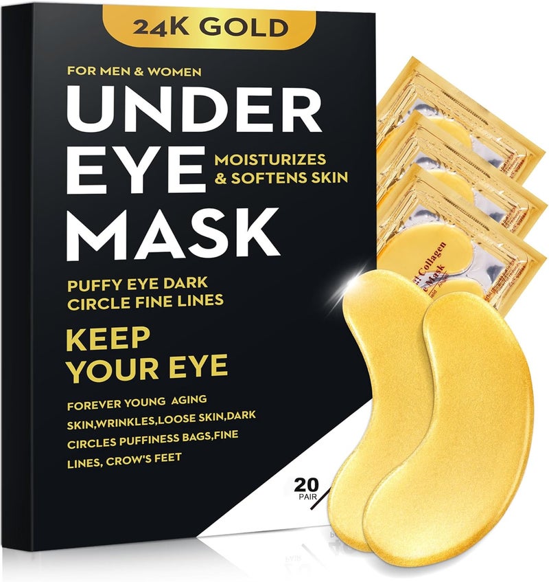 40 Pcs20 Pairs 24K Gold Eye Mask Collagen Under Eye Mask Patches for Dark Circle Puffiness Refresh Revitalizing Travel WrinklesGold Eye Patches