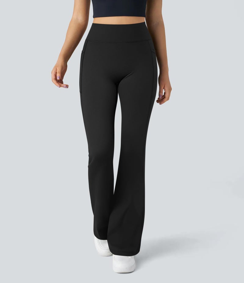 OQQ Yoga Pants Women High Waist Butt Lifting Casual Soft Leg Flared Bottoms with Pockets Black - Image 4