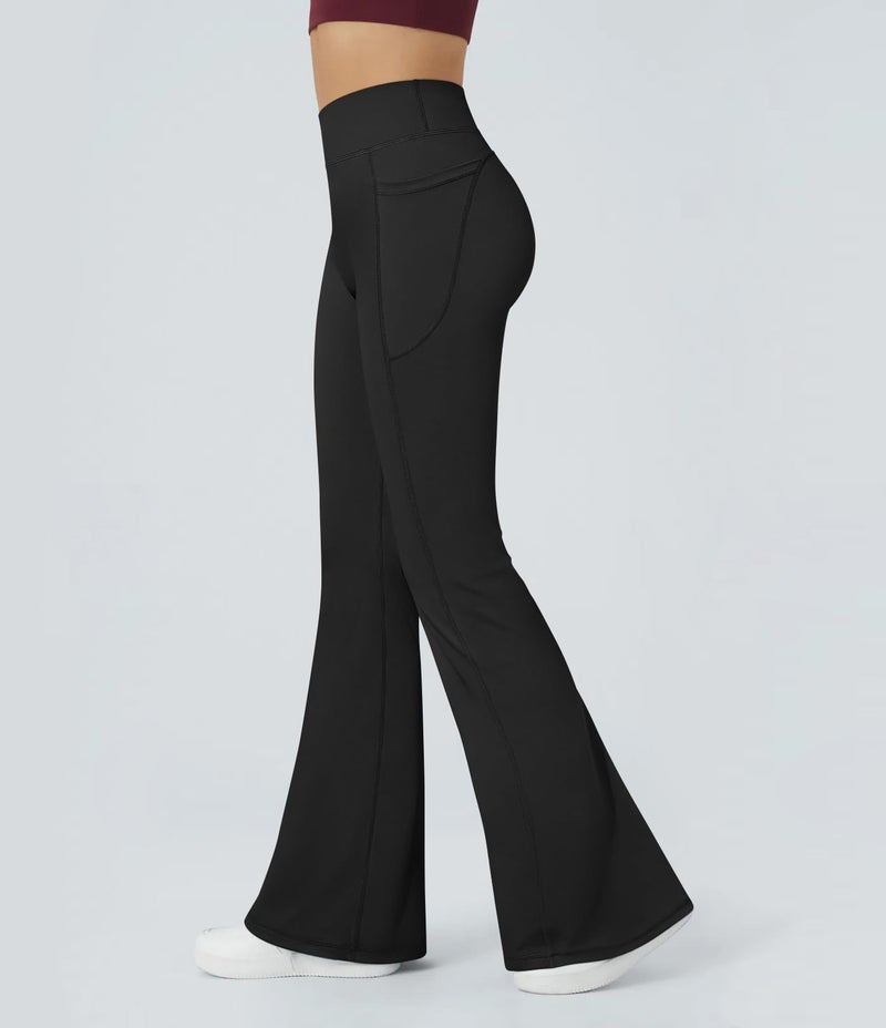 OQQ Yoga Pants Women High Waist Butt Lifting Casual Soft Leg Flared Bottoms with Pockets Black - Image 5