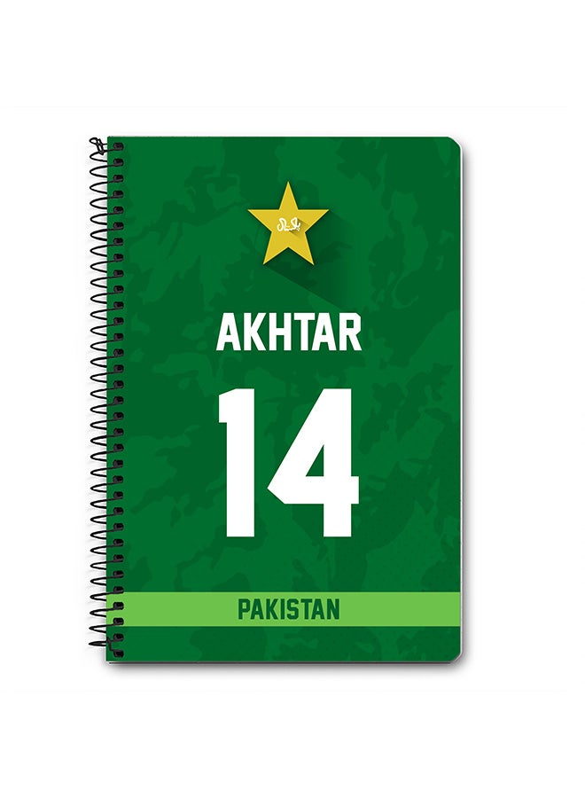 Stylizedd Designer A5 Spiral Notebook Memo Notepad Journal Player - Shoaib Akhtar, Jersey Number -14 (With Logo) - Image 1