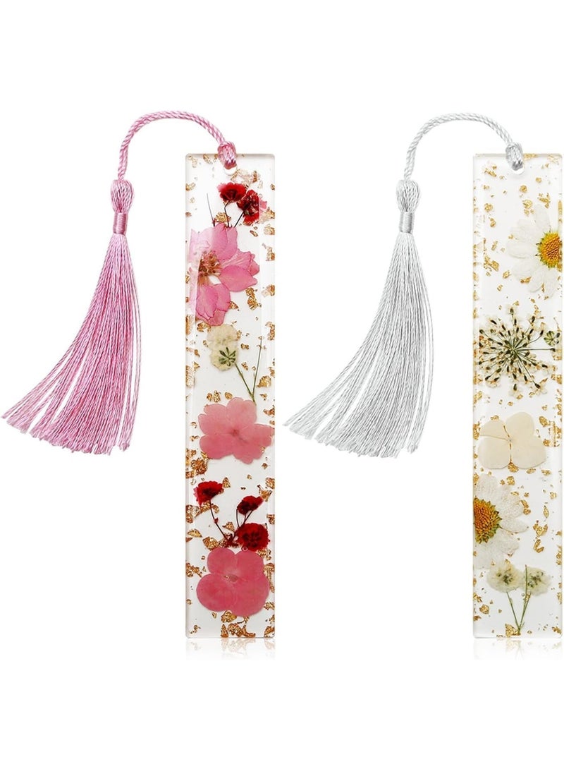 Book Marks for Book, 2PCS Dried Flower Bookmark with Tassels, Bookmarks for Women, Durable Handmade Dried Flower Resin Bookmarks, Pretty and Increase Reading Interest - Image 1