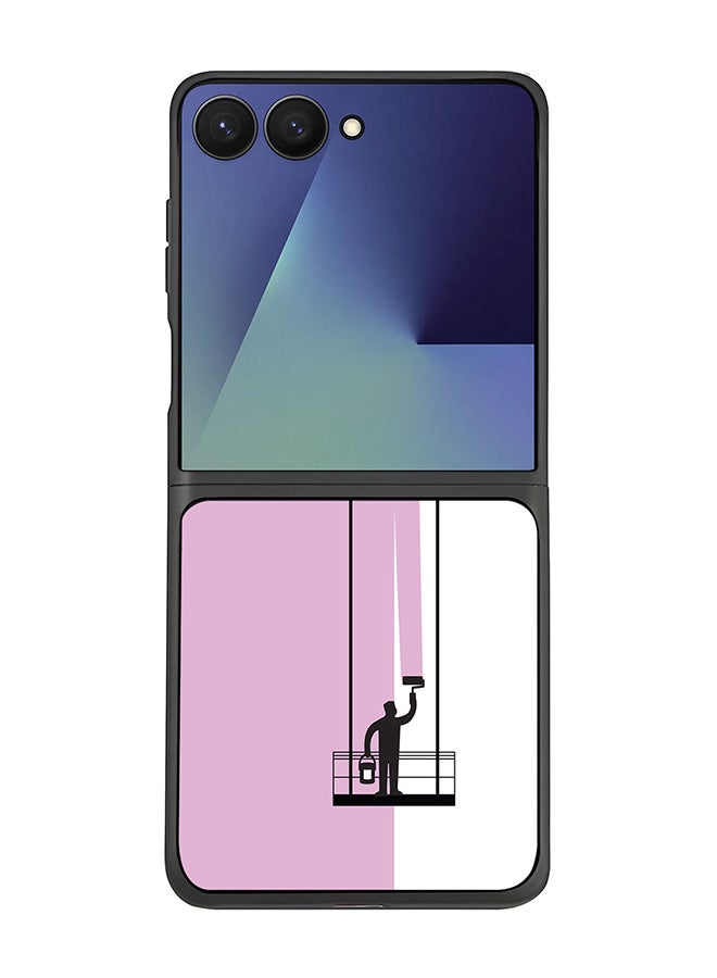 غطاء لهاتف سامسونج جالكسي Z Flip7، حماية كاميرا نحيفة، غطاء هاتف مضاد للصدمات - حامل طلاء (وردي)