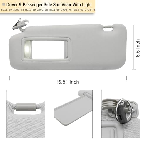 NHILES Left Driver & Right Passenger Sun Visor Compatible with Mazda CX-9 2010-2015 Sun Visor Replacement Number TD11-69-320C-75 TD12-69-320C-75 TD11-69-270B-75 TD12-69-270B-75 Color:Gray - Image 4