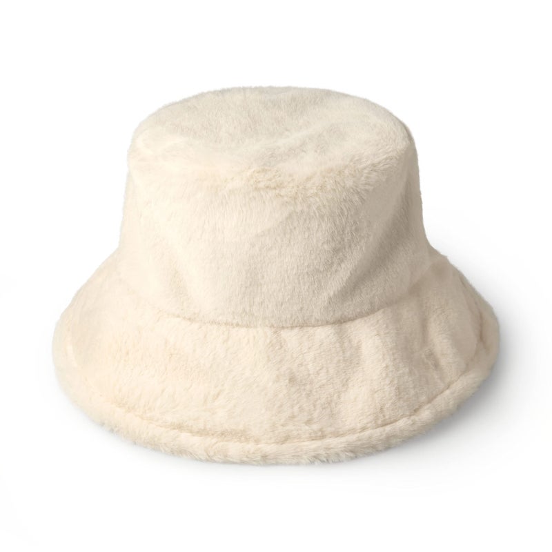 CHOK.LIDS Reversible Fur Bucket Hat Elegant Fuzzy Bucket Hat Corduroy Trendy Winter Hat Fluffy Warm Fashionable Fleece (Camel/Ivory) - Image 2