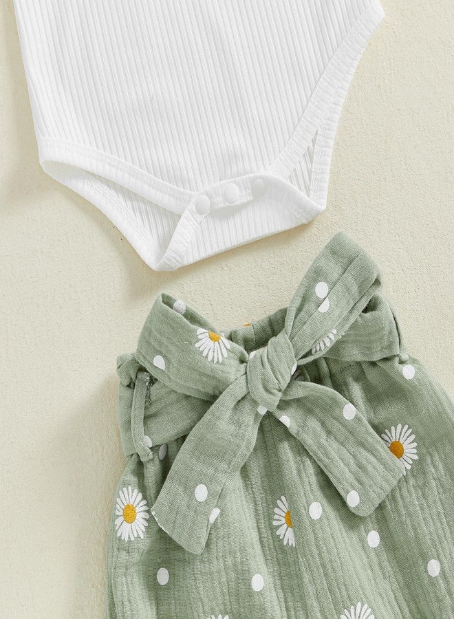 Mubineo Baby Girl Clothes Summer Outfits Cute Flower Romper Daisy Shorts Newborn Ruffle Bodysuit Outfit Sets (Green, 0-3 Months) - Image 5