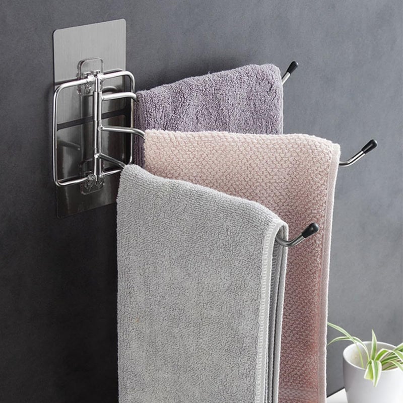 Stainless Steel Rotatable 3 Tier Wall Mounted Towel Rack Anti Slip Bathroom Kitchen Storage - Image 5