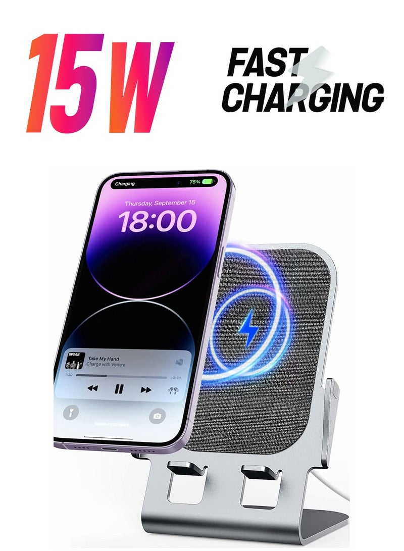 سيوسي شاحن لاسلكي 15 وات سريع الشحن اللاسلكي حامل هاتف محمول رفيع للغاية من سبائك الألومنيوم لهواتف iPhone 14/13/12/11 / X / 8 Series Samsung Motorola OnePlus Pixel - Image 1