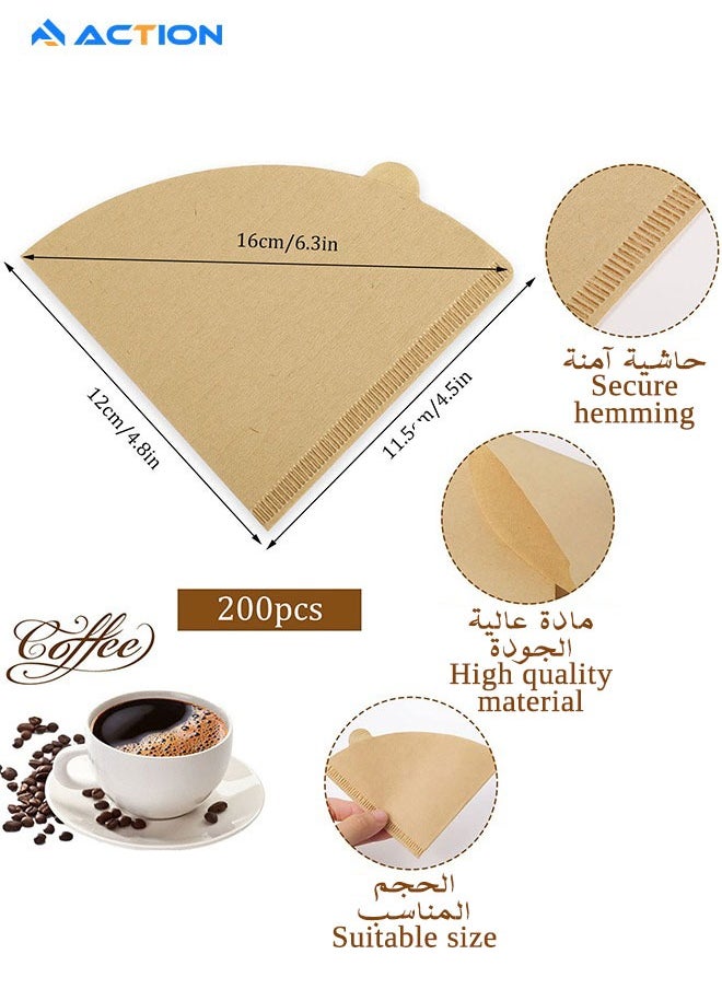 Coffee Filters, Size 02 Unbleached Cone Filters, 200 Count Disposable Natural Paper Filters 2-4 Cup, 02 Cone For Pour Over and Drip Coffee Maker