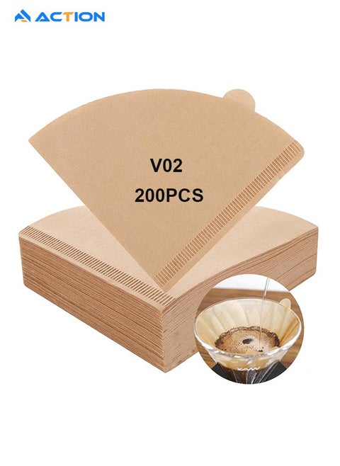 Coffee Filters, Size 02 Unbleached Cone Filters, 200 Count Disposable Natural Paper Filters 2-4 Cup, 02 Cone For Pour Over and Drip Coffee Maker