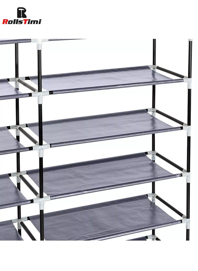 RollsTimi  7 Tier Shoe Rack Storage Organizer, 36 Pairs Portable Double Row Shoe Rack Closet Shelf Cabinet Tower for Closet with Nonwoven Fabric Cover Grey - Image 3