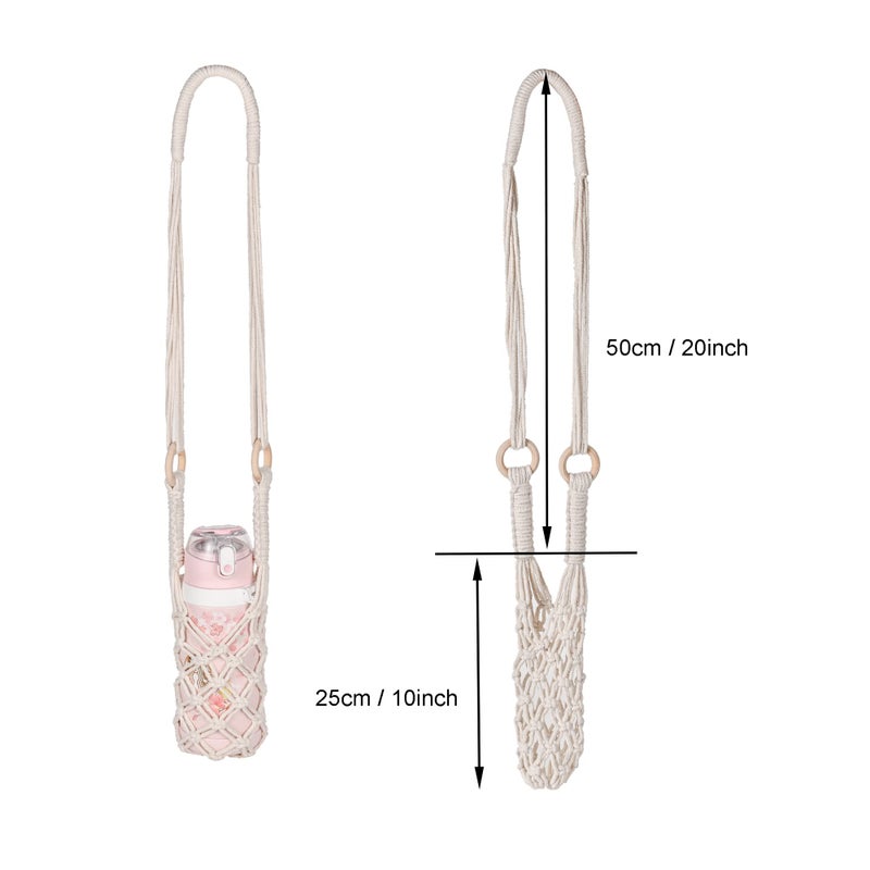 Eiyye Eiyye 2-Pieces Crochet Water bottle Bag Cotton Crochet Crossbody Water Bottle Bag, Boho Bottle Carrier Water Bottle Holder with Strap Handmade Water Bottle Holder  - Image 2