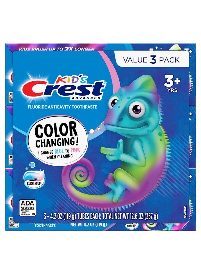 كرست معجون أسنان كريست كيدز المتطور بالفلورايد، بنكهة العلكة، 4.2 أونصة، 3 عبوات، معجون أسنان متغير اللون ومضاد للتسوس، معجون أسنان كريست كيدز، معجون أسنان للأطفال بالفلورايد - Image 2