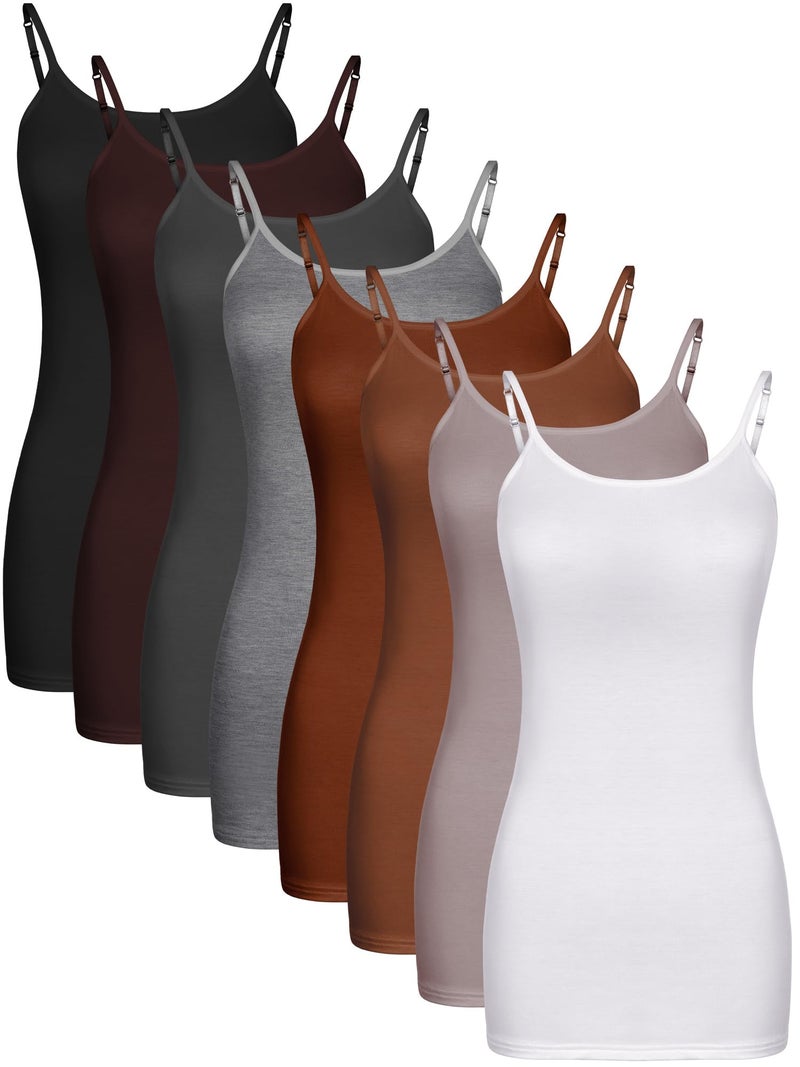 Geyoga Long Tank Tops for Women Long Camisoles Workout Tops Adjustable Spaghetti Strap Womens Camis Undershirts8 PackBrown ColorXXLarge - Image 2