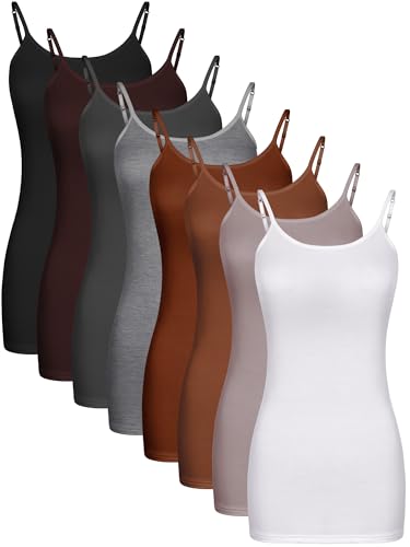 Geyoga Long Tank Tops for Women Long Camisoles Workout Tops Adjustable Spaghetti Strap Womens Camis Undershirts8 PackBrown ColorXXLarge - Image 1