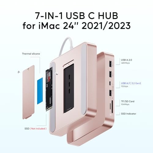 PULWTOP USB C HUB for iMac 24 inch 2021/2023, PULWTOP USB Hub Adapter iMac Accessories for M1/M3 with USB C 10Gbps 3*USB A SD/TF, Docking Station Support Expand M.2 SSD (Not Included), Color not for i.Mac M4 - Image 2