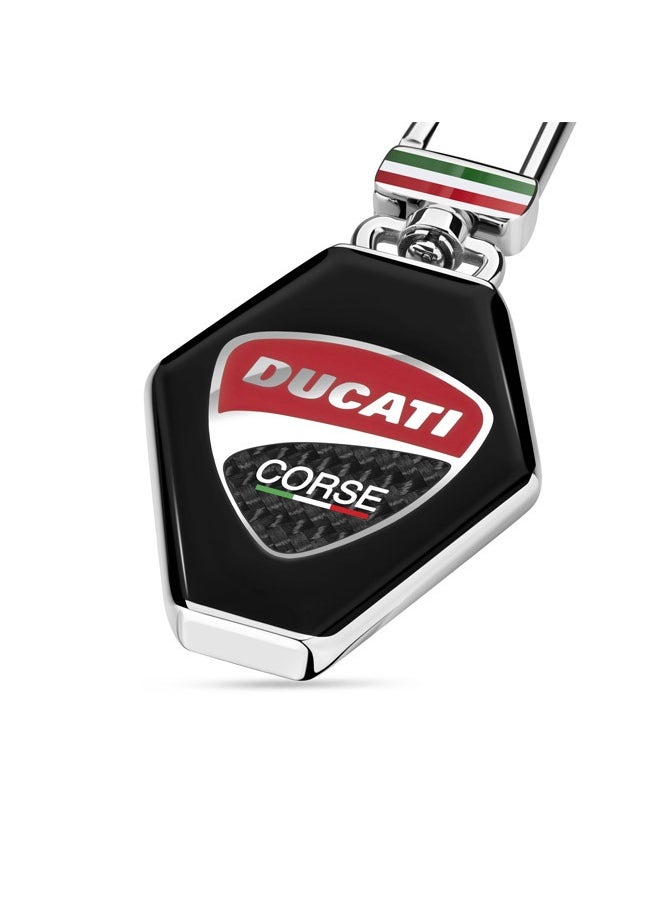Tribuna Silver and Black Enamel Keyring for Men