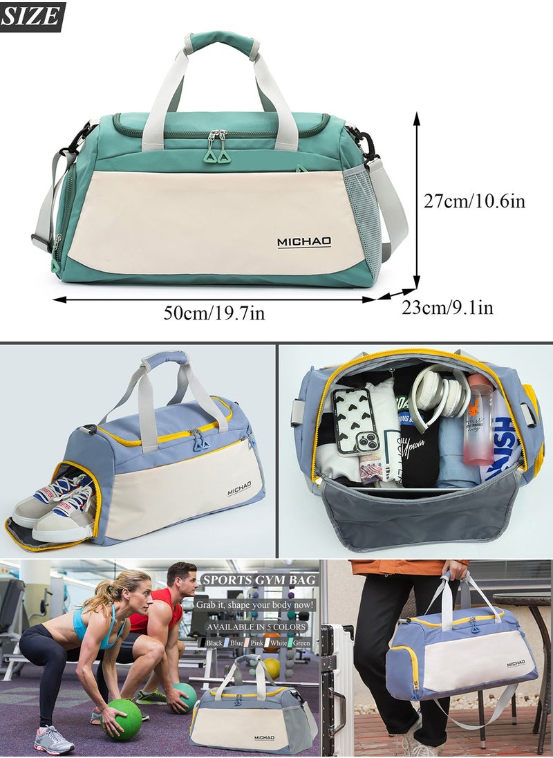 Qiccijoo Qiccijoo Sports Gym Bag Travel Duffel Bag with Shoes Compartment and Wet Pocket for Men Women,50L Large Weekend Overnight Luggage Bag Carry on Bag Yoga Tote Bags(Green)  - Image 2