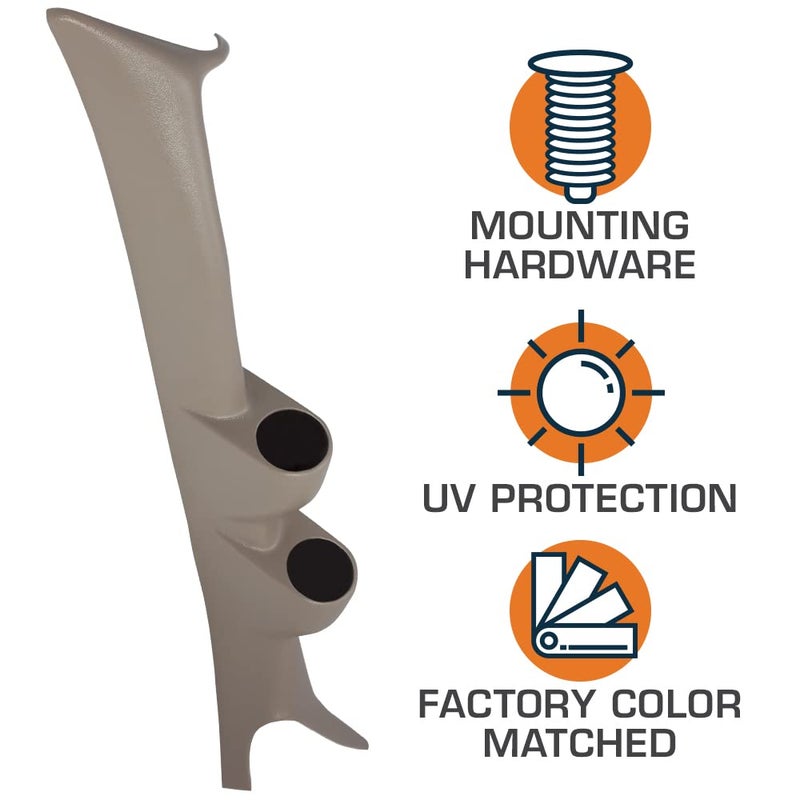 GLOWSHIFT Tan Full Size Dual Pillar Gauge Pod Compatible with Ford Super Duty F-250 F-350 Power Stroke 1999-2007 - Factory Color Matched - UV Protected - Mounts (2) 2-1/16" (52mm) Gauges - Image 4