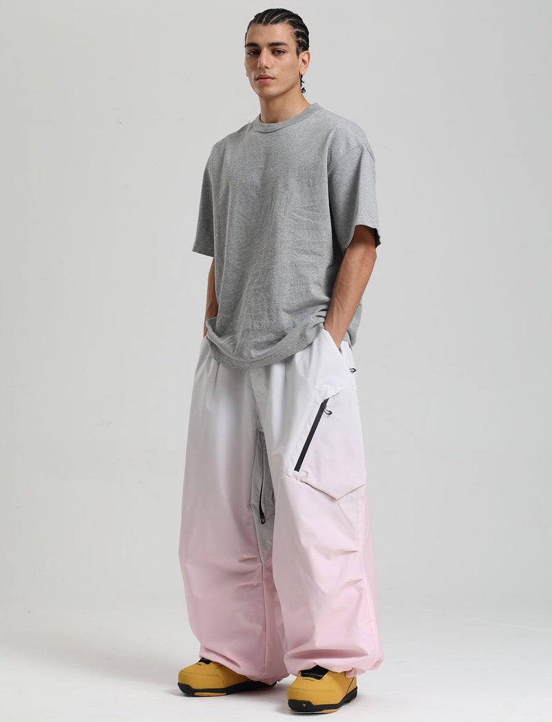 GSOU SNOW Mens Baggy Snowboard Pants Womens Snow Pants Loose Waterproof Ski Pants for Skiing White Pink - Image 3