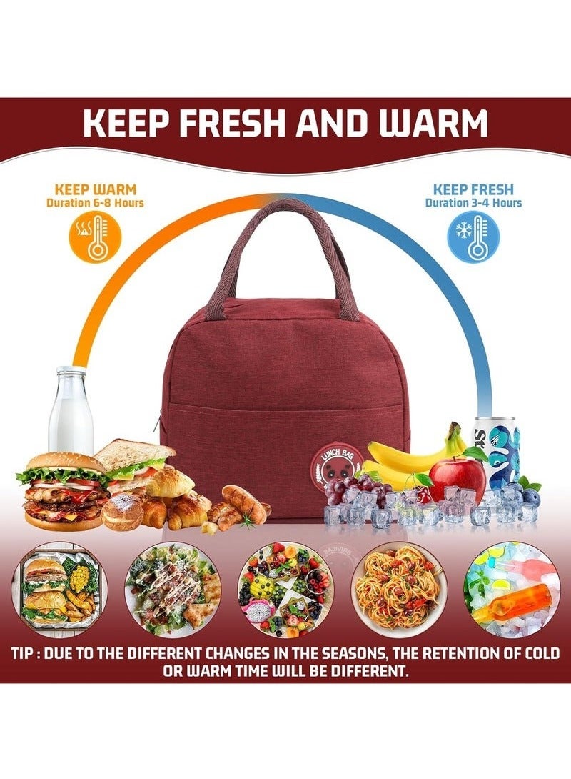 Insulated Lunch Bag, Small Cooler Bag, Waterproof and Leakproof, Lunch Organizer for Work, School, Picnics (Red) - Image 2