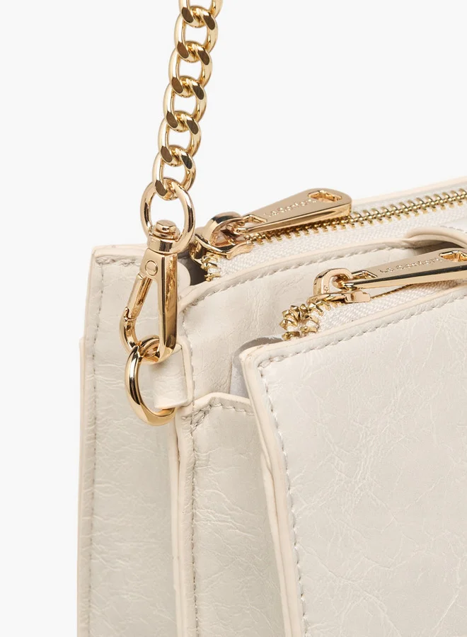 Le Confort Women Textured Crossbody Bag with Detachable Strap and Zip Closure