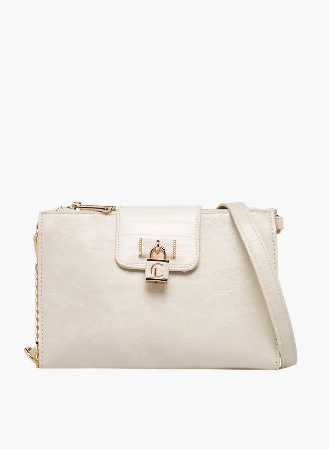 Le Confort Women Textured Crossbody Bag with Detachable Strap and Zip Closure