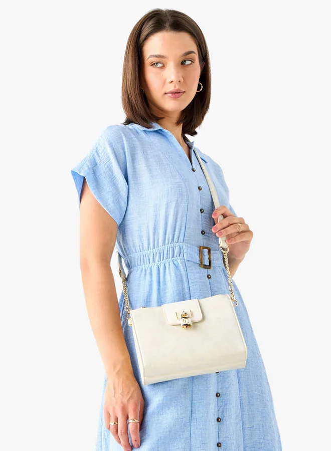 Le Confort Women Textured Crossbody Bag with Detachable Strap and Zip Closure