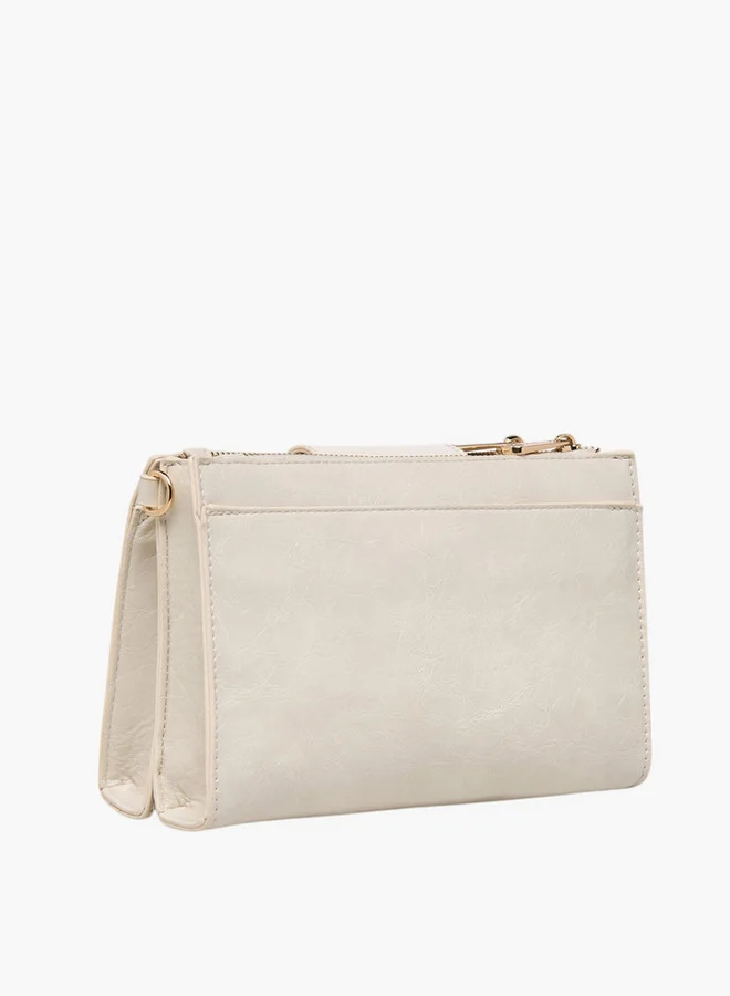 Le Confort Women Textured Crossbody Bag with Detachable Strap and Zip Closure