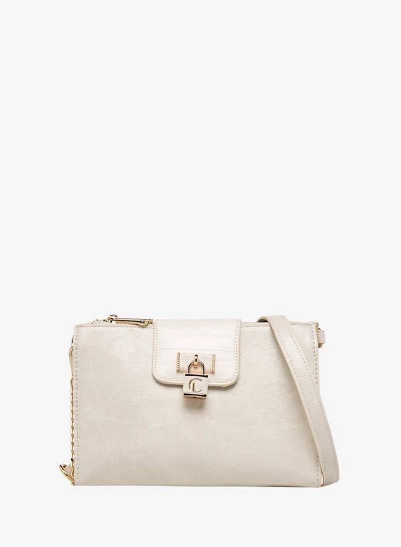 Le Confort Women Textured Crossbody Bag with Detachable Strap and Zip Closure