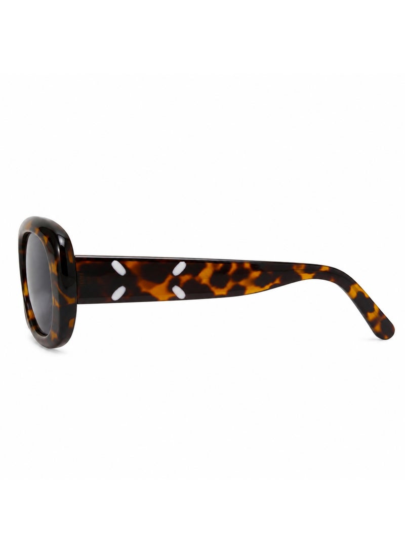 Oval-Rectangular Sunglasses with Brown Amber Tortoiseshell Frame and Dark Smoke Lenses - Image 2