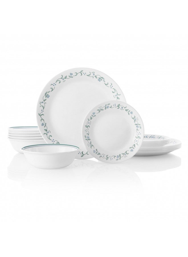 Corelle Vitrelle 18-Piece Service for 6 Dinnerware Set, Triple Layer Glass and Chip Resistant, Lightweight Round Plates and Bowls Set, Country Cottage