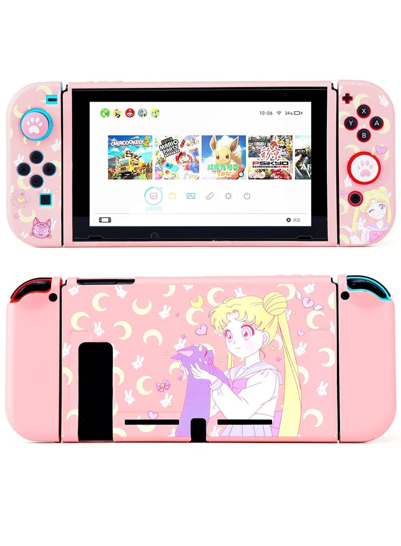 SYOSI Cute Protective Case for Nintendo Switch - Soft Slim Grip Cover Shell for Console and Joy-Con with Screen Protector, Thumb Grips, Anti-Scratch (Sailor Moon) - Image 1