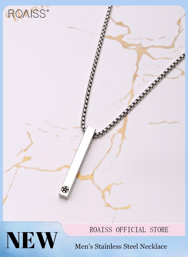 roaiss Men's Simple Titanium Steel Necklace, Personalized Star Carved Waterproof Sweat Proof Fashion Cuboid Necklace for Men, Sliver - Image 2