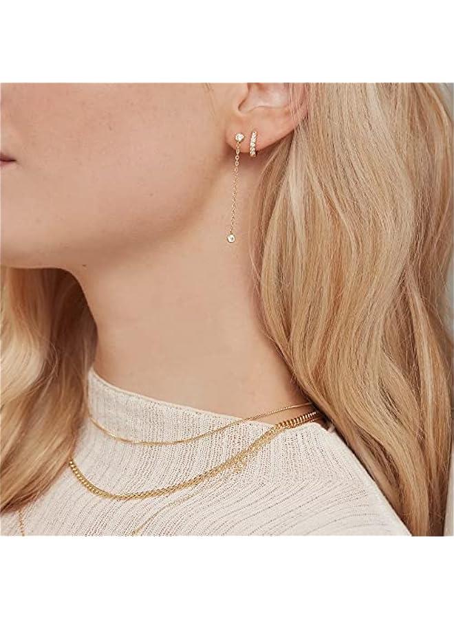 PAVOI 14K Gold Plated Sterling Silver Posts Station Linear Dangle Earrings for Women | Simulated Diamond Chain Drop Earrings - Image 2