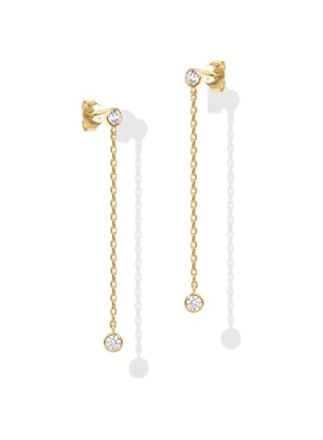 PAVOI 14K Gold Plated Sterling Silver Posts Station Linear Dangle Earrings for Women | Simulated Diamond Chain Drop Earrings - Image 3