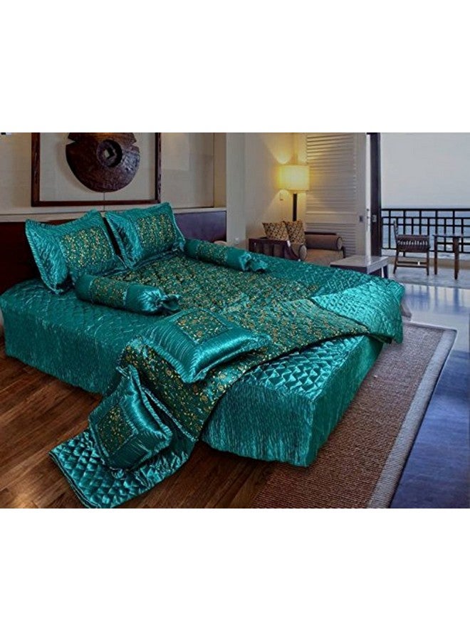 ManavRachit 310 TC Luxury Satin Gold Printed King Size Wedding Bedding Double Bed Bedsheet Set (Set of 8 Pieces) for Hotels, Home & Living Room- (Teal Green) - Image 1