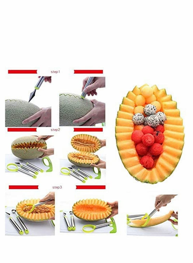 Excefore طقم أدوات الفاكهة، كرة البطيخ، مثقاب الفاكهة، ملعقة الفاكهة، سكين نحت الفاكهة، 4 قطع من الفولاذ المقاوم للصدأ مناسب للطعام مجموعة مساعدة في المطبخ - Image 5