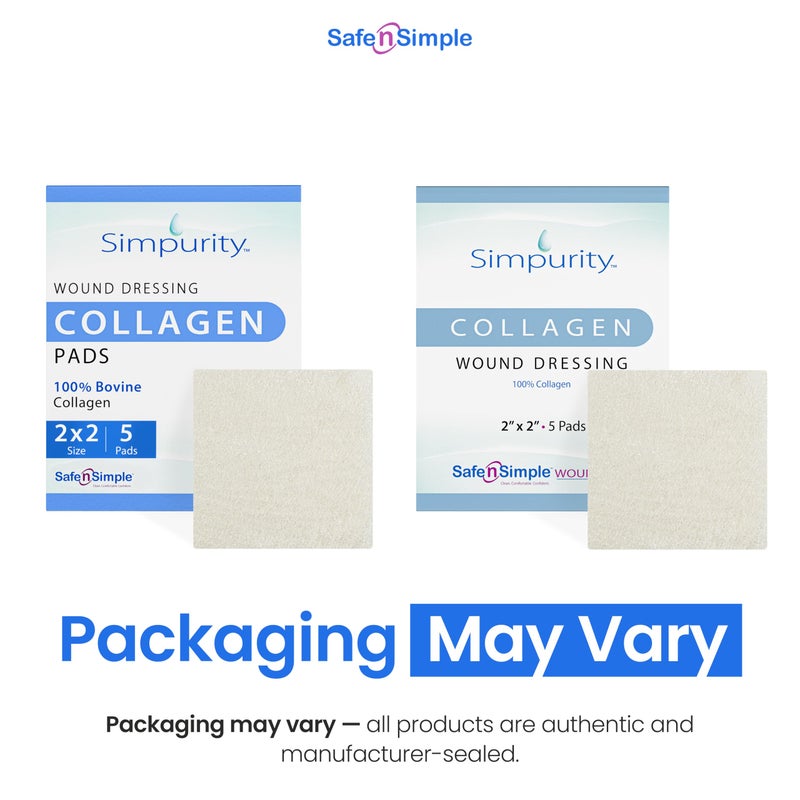 Simpurity Collagen Dressing Pads - 2" x 2" 5 Count Collagen Pads for Wounds - Non-Adherent Collagen Dressing for Wound Care - Safe n' Simple Wound Care Supplies - Image 2
