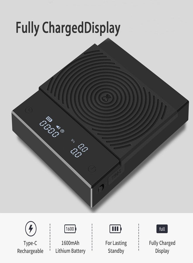 تايم مور ميزان قهوة TIMEMORE الأساسي 2.0 الإلكتروني لتحضير الإسبريسو، مزود بمؤقت، سعة 2000 غرام، ووظيفة قياس معدل تدفق الماء، وإمكانية التبديل بين وحدات القياس (أونصة/كيلوغرام). - Image 3