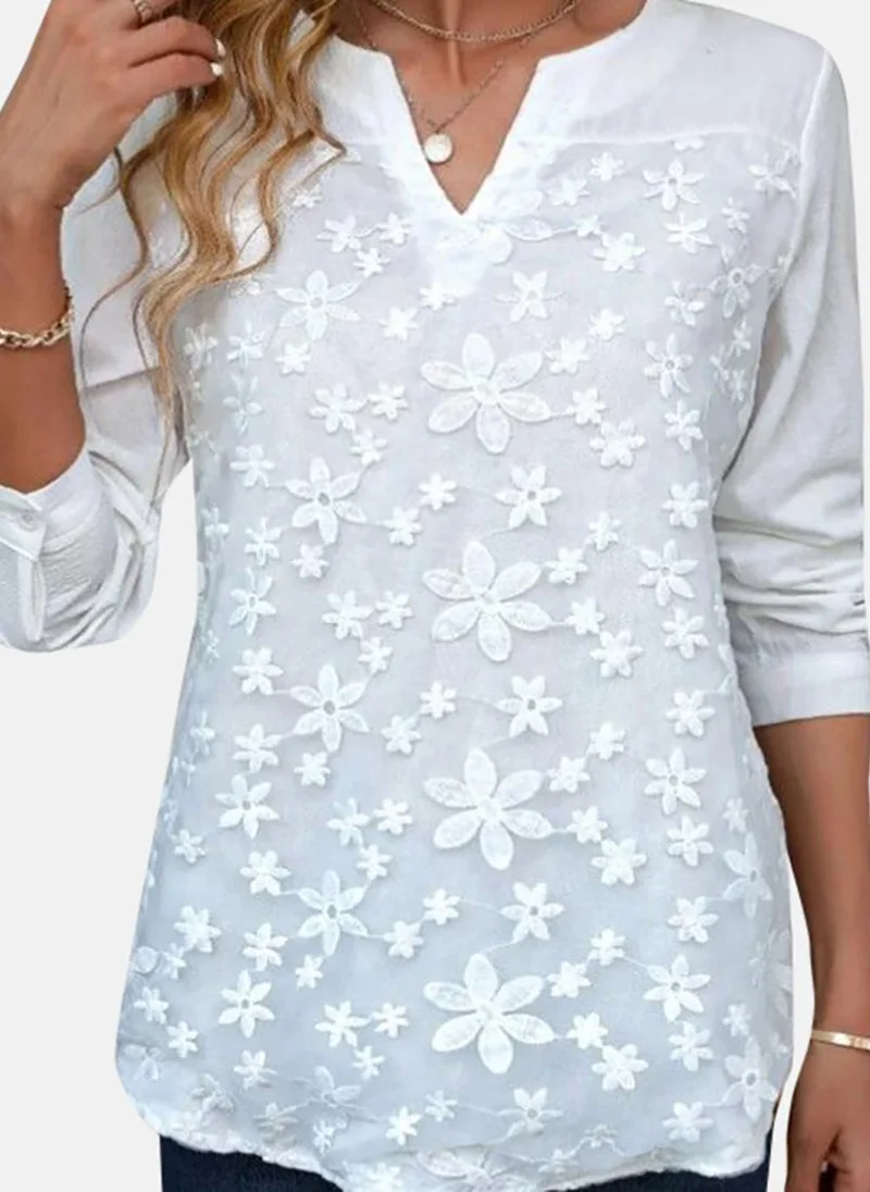 YUNIQEE White Casual V-Neck Long Sleeves Tops