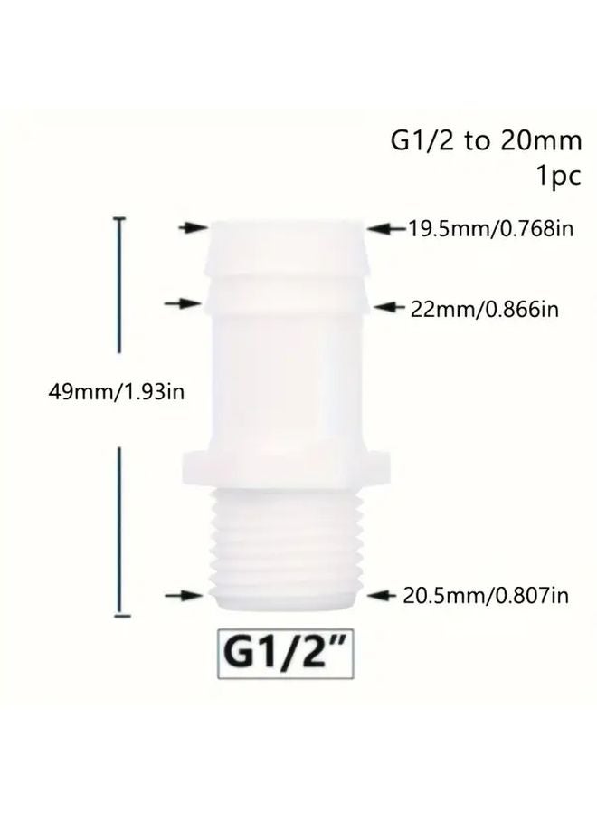 1 2 بوصة خيط إلى 20 مم بارب توصيل خرطوم تركيبات أنابيب الري بالتنقيط البلاستيكية - Image 1